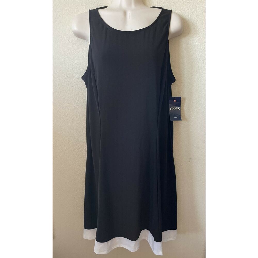 Chaps Black White Round Neck Sleeveless Stretch Women's Shift Dress Size L